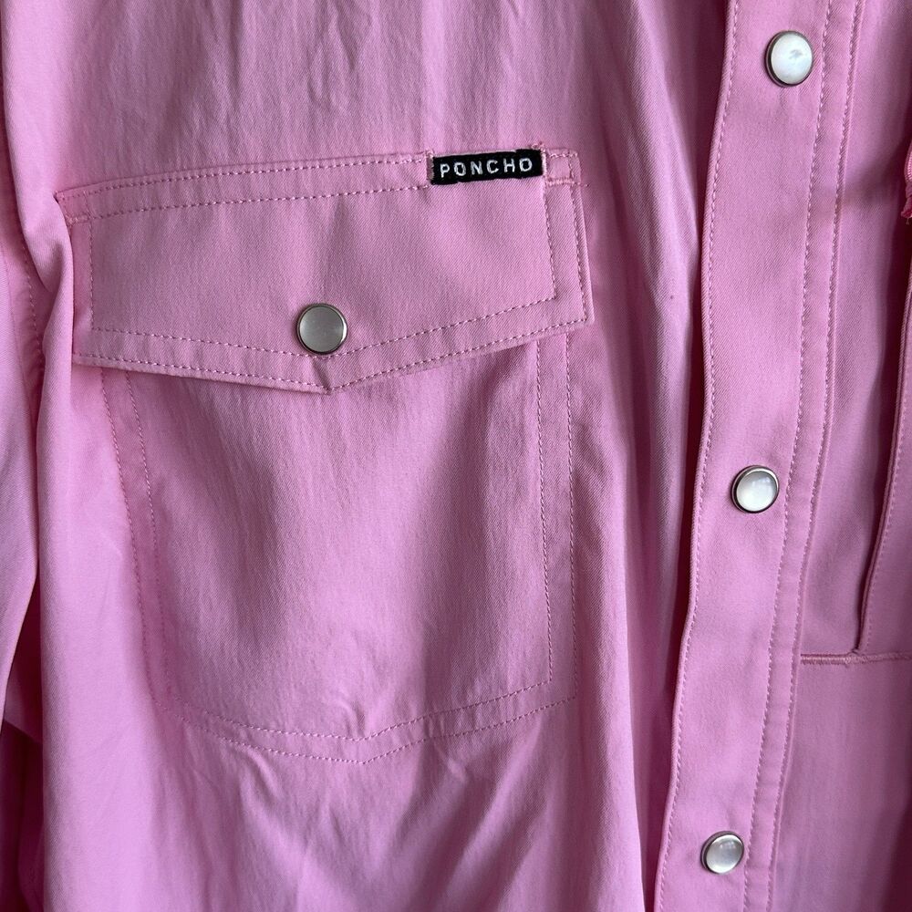 Poncho Pearl Snap Shirt Men’s M Performance Pink Long Sleeves Slim Fit Vented - Picture 10 of 10